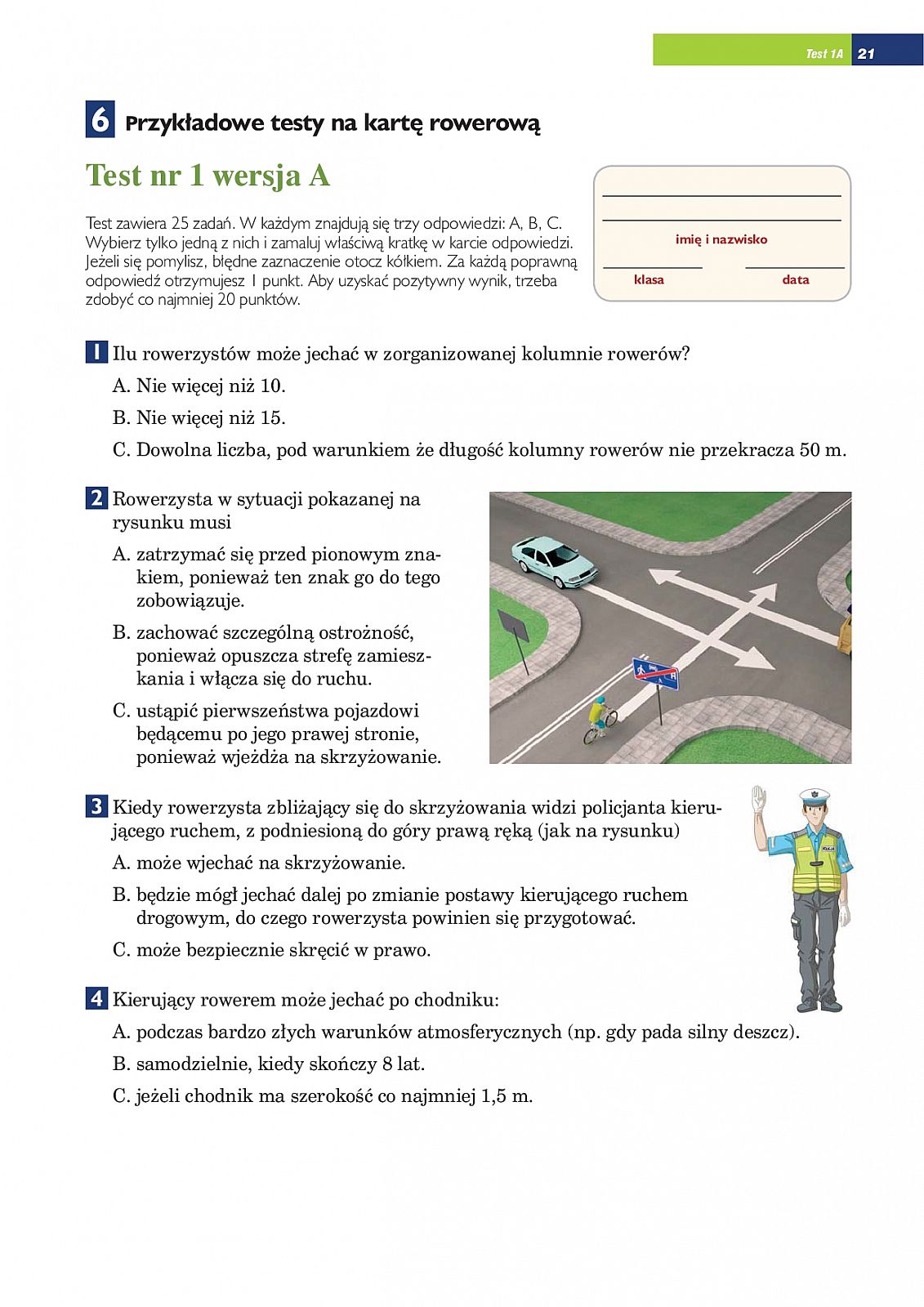 Testy Na Karte Rowerową Znaki Przykładowy test na kartę rowerową - Szkolna 13